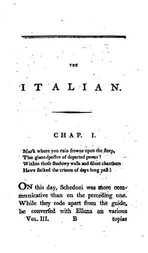 The Italian, or the Confessional of the Black Penitents: A Romance by Ann Ward Radcliffe